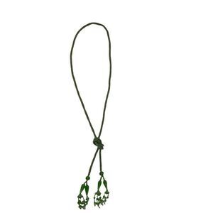 Vintage Rope Necklace Glass Beads Green Art Deco Mid Century Classic Knot Tie